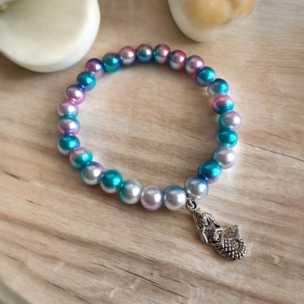 HANDMADE Purple and Blue Colorful beaded mermaid charm bracelet